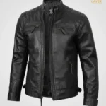 Biker-Style-Black-Leather-Jacket-Mens-Quilted-Shoulder