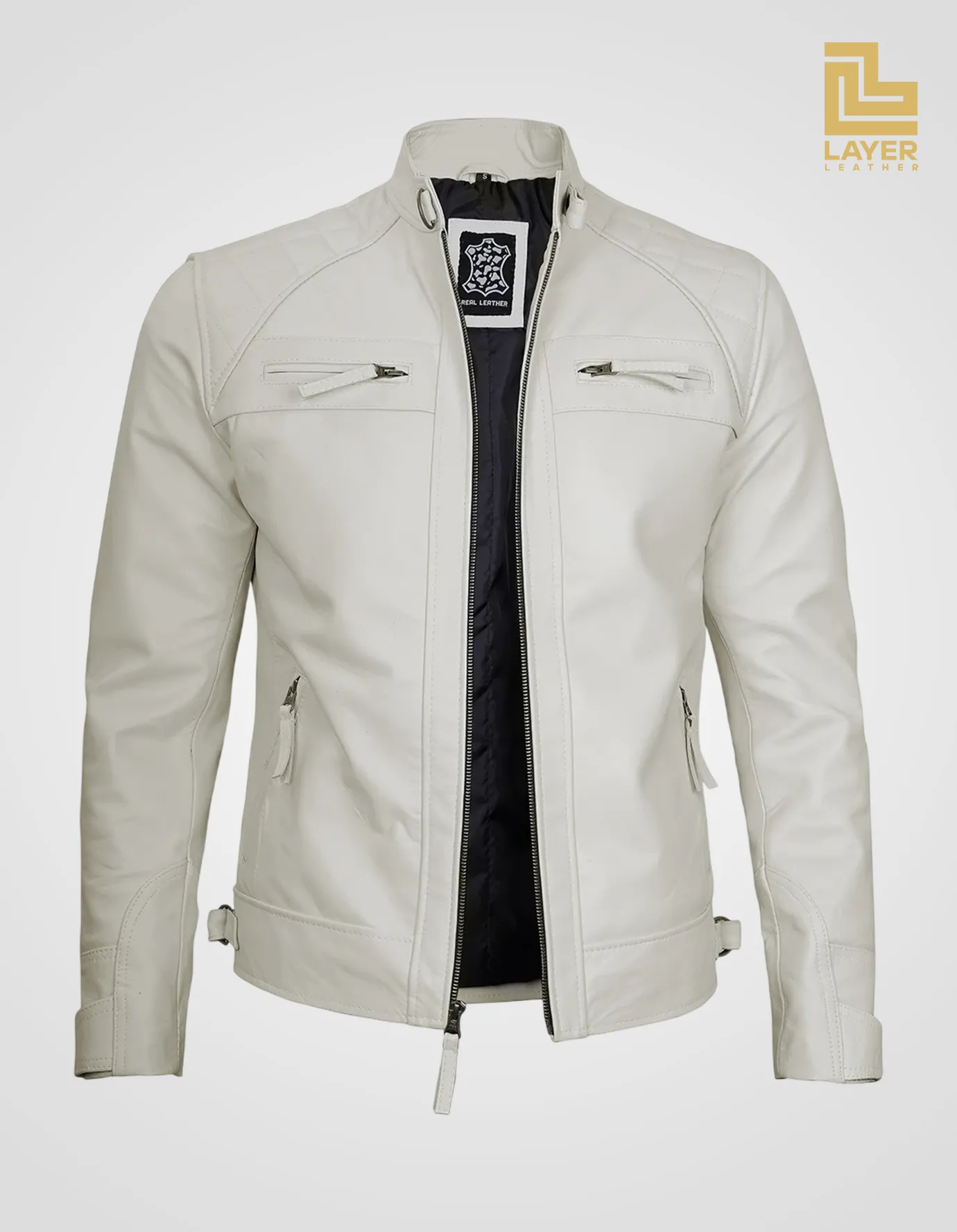 Men's-Biker-Style-Off-White-Leather-Jacket-Quilted-Shoulder