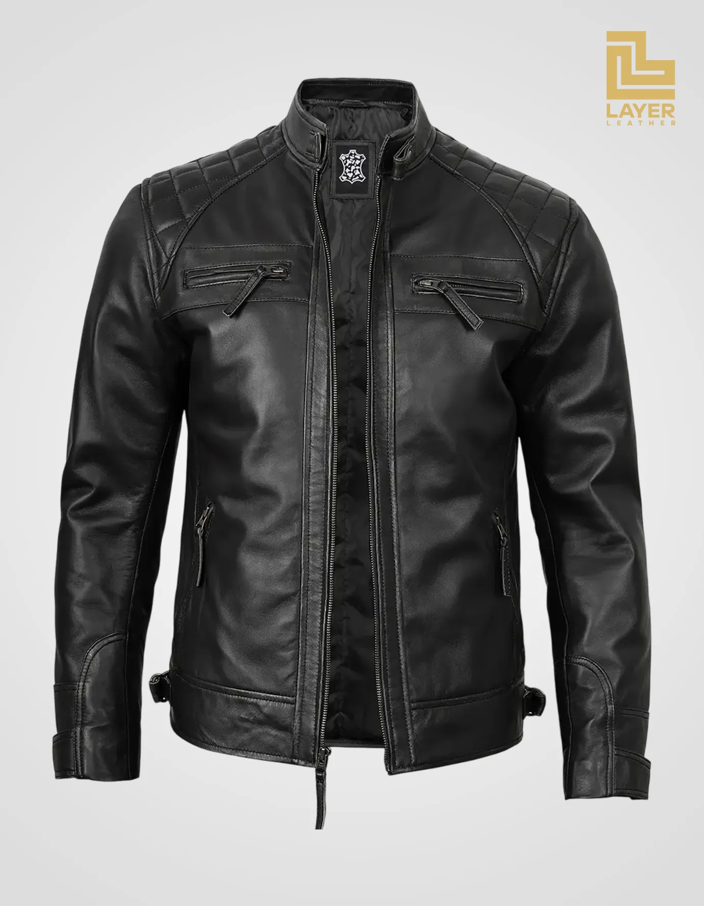 Men's-Black-Cafe-Racer-Style-Quilted-Shoulder-Leather-Jacket