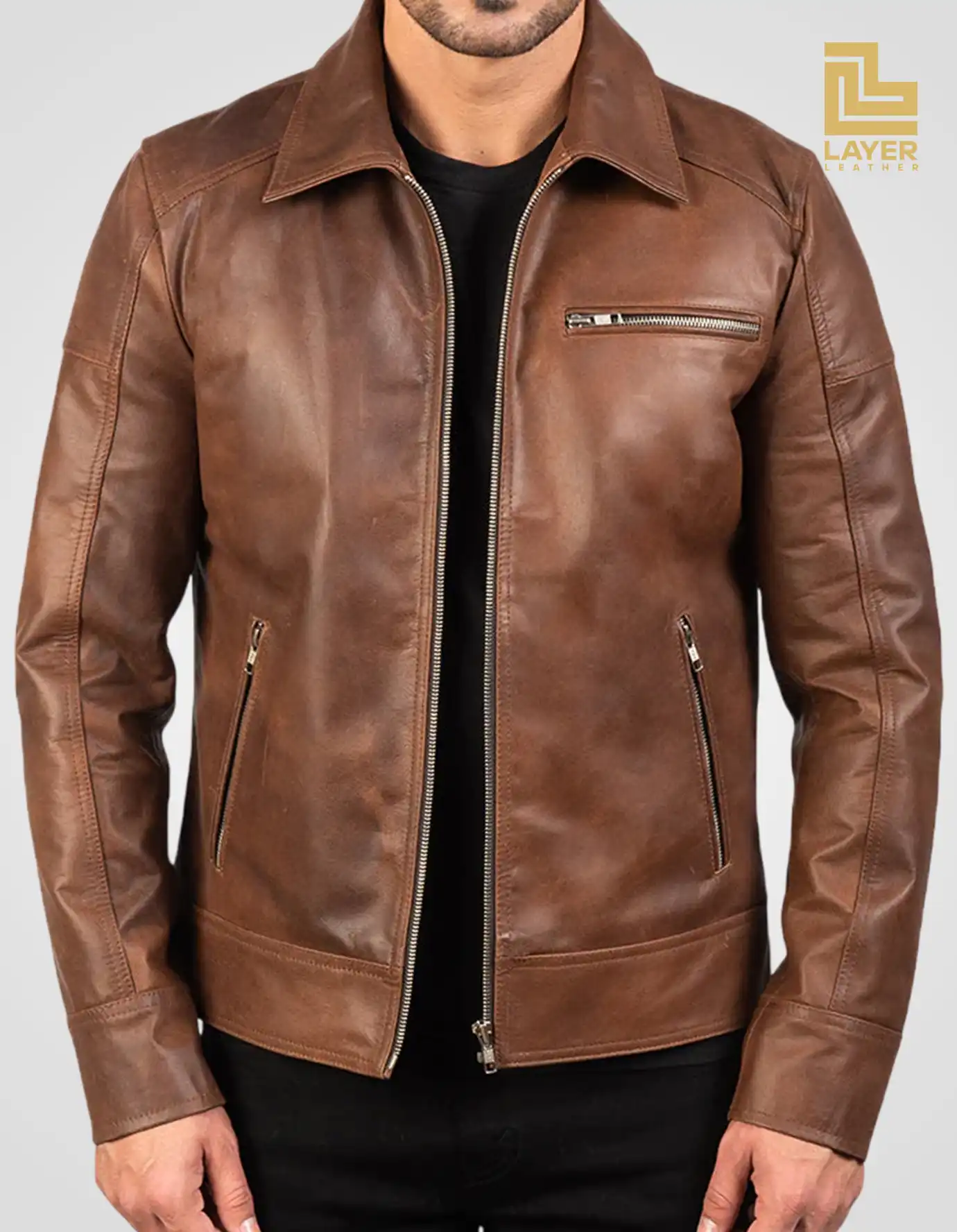 Men's-Brown-Lavendard-Biker-Leather-Jacket