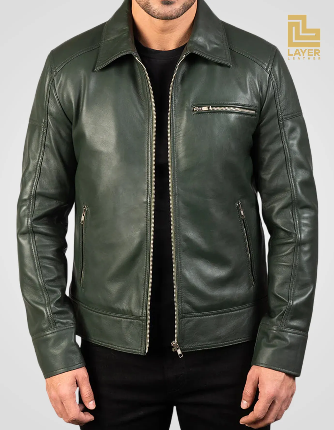 Men's Green Lavendard Biker Leather Jacket – Layer Leather