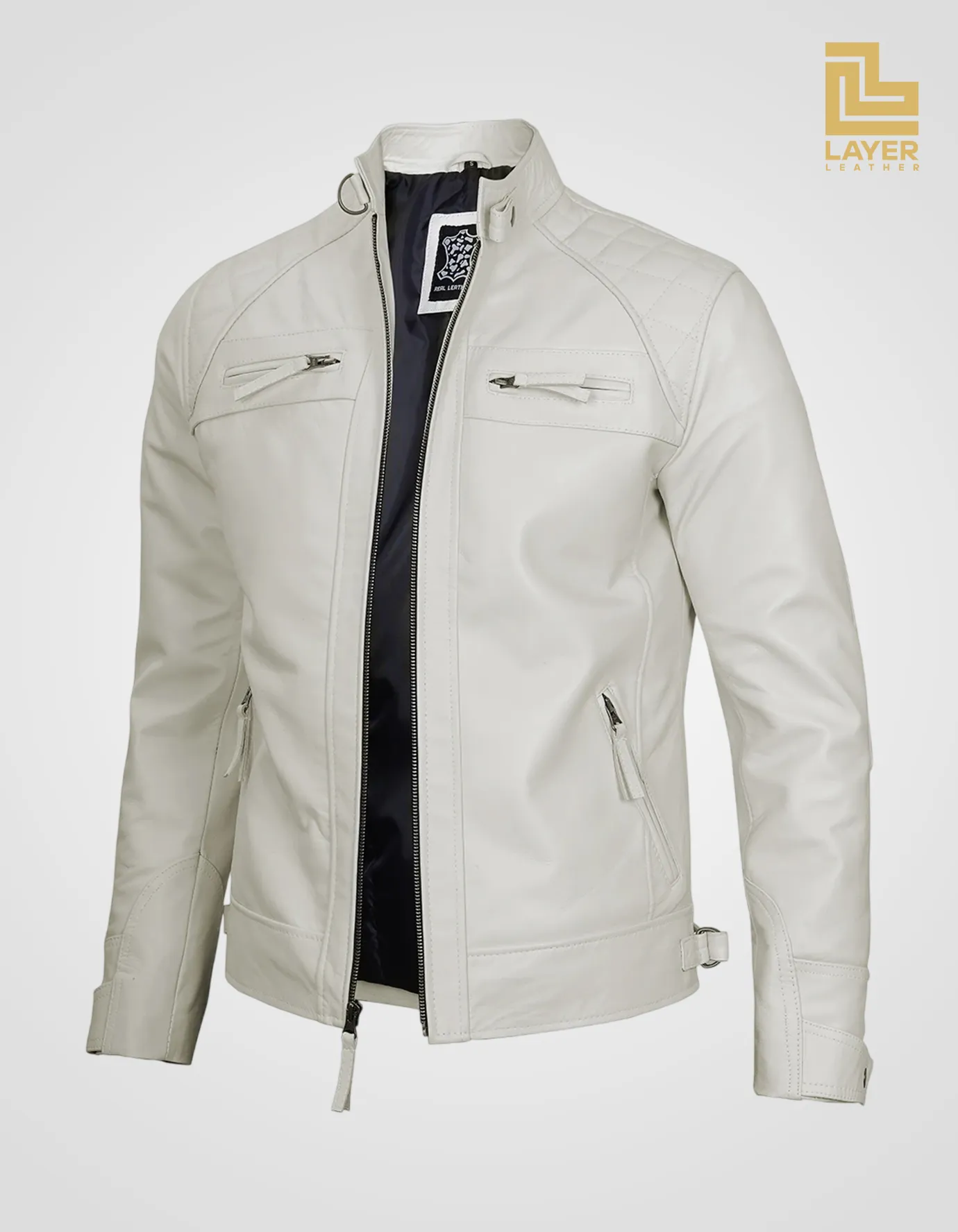 Mens-Quilted-Shoulder-White-Biker-Leather-Jacket