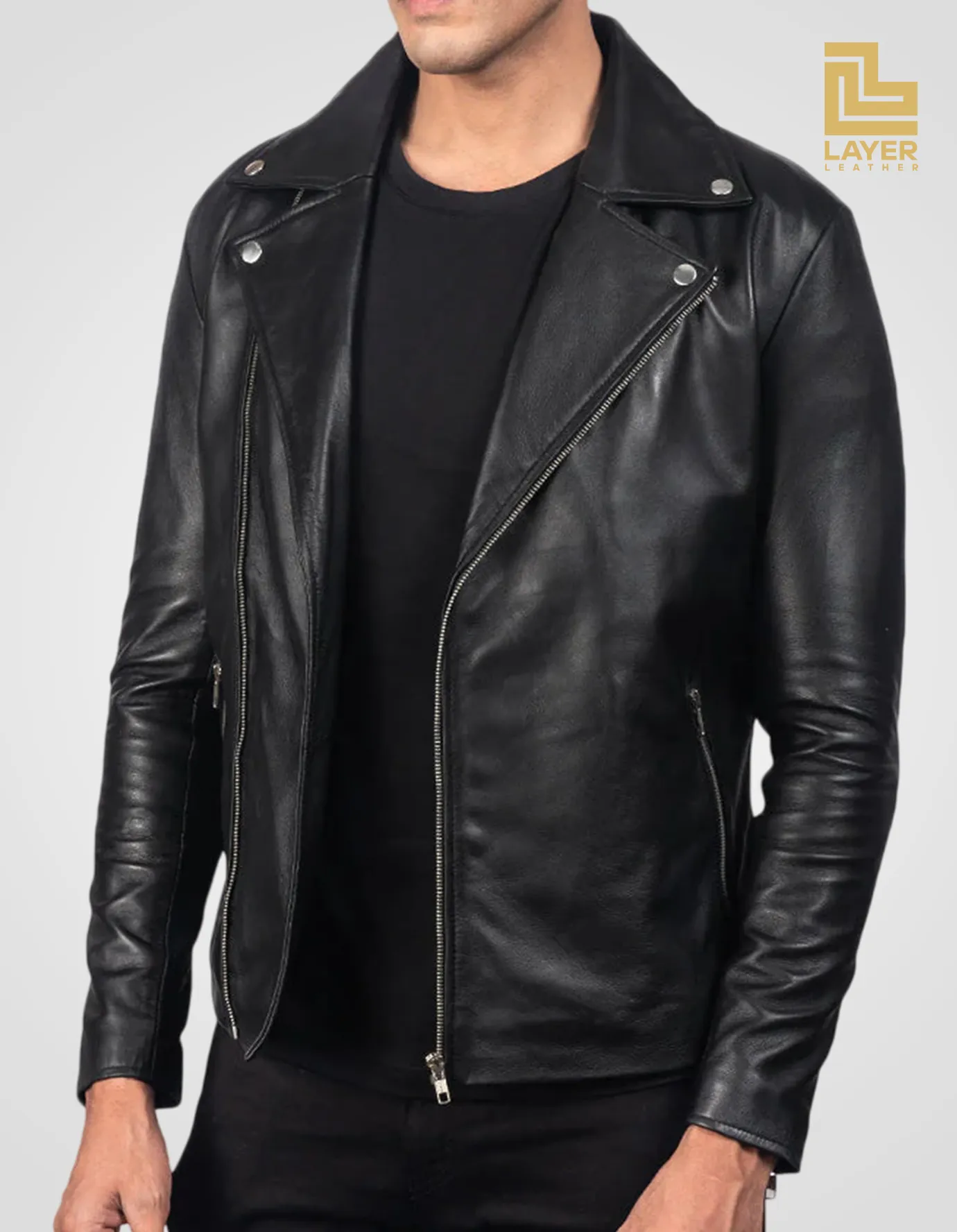 Pure-Sheepskin-Mens-sBiker-Style-Black-Jacket