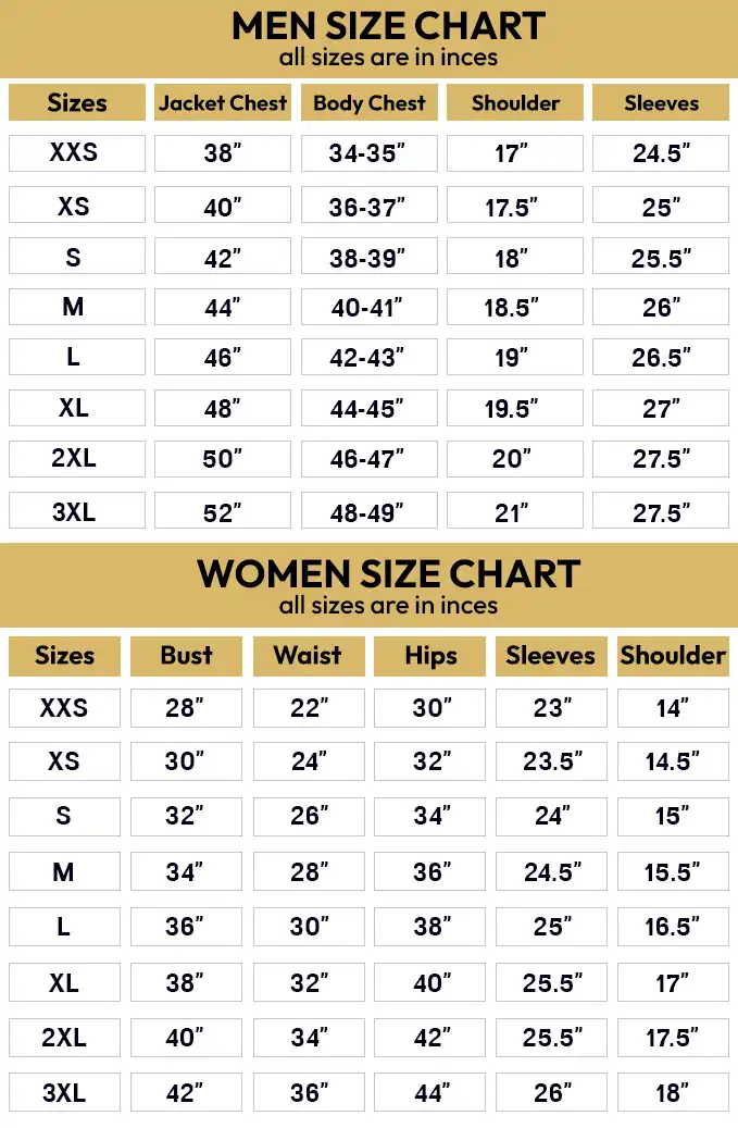 Layer Leather Jackets Size Chart